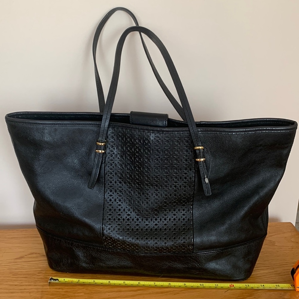 Black leather tote